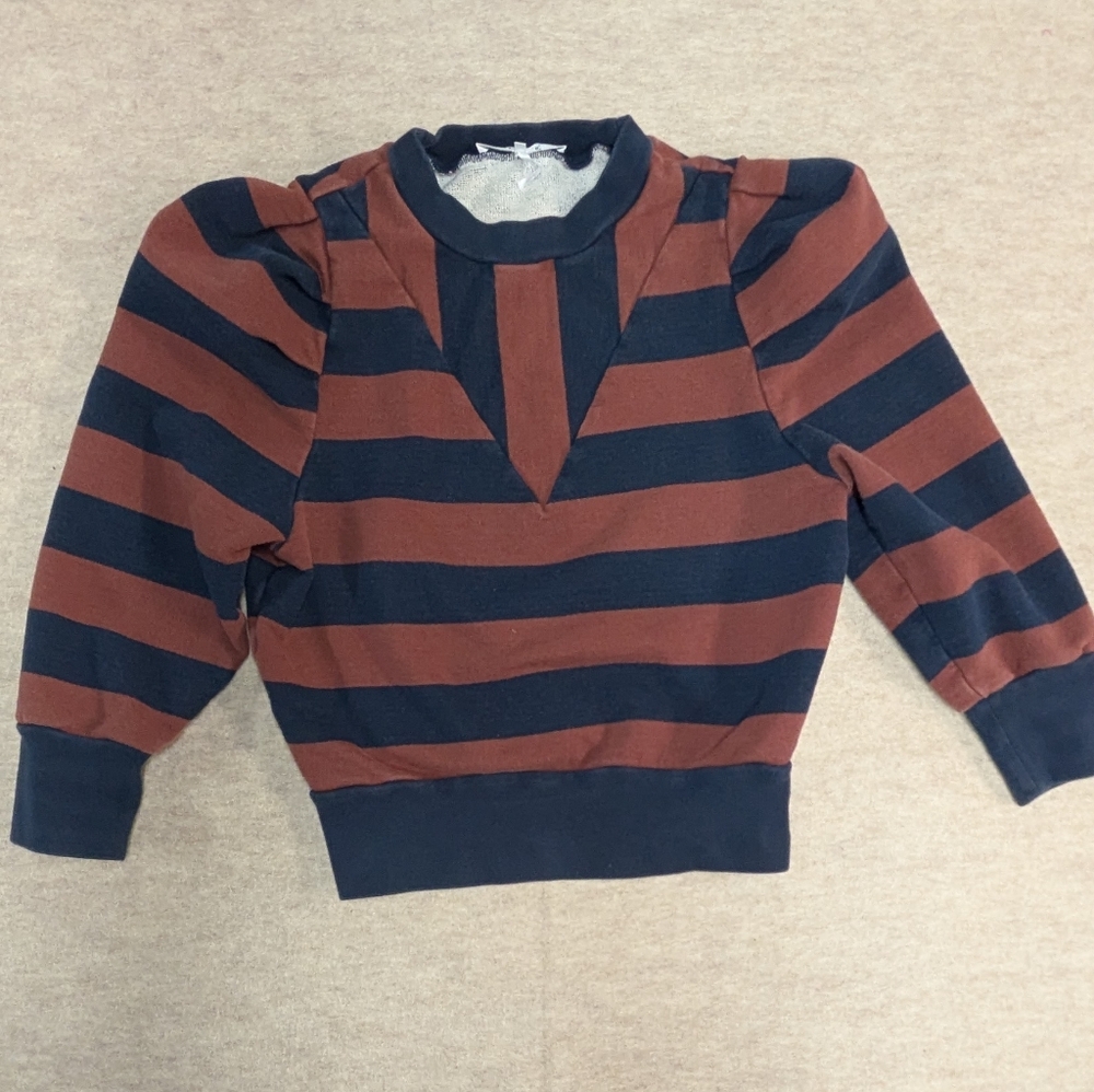 FRAME 100% Cotton Women's Rugby Crewneck Puff Sleeve Striped Size XS